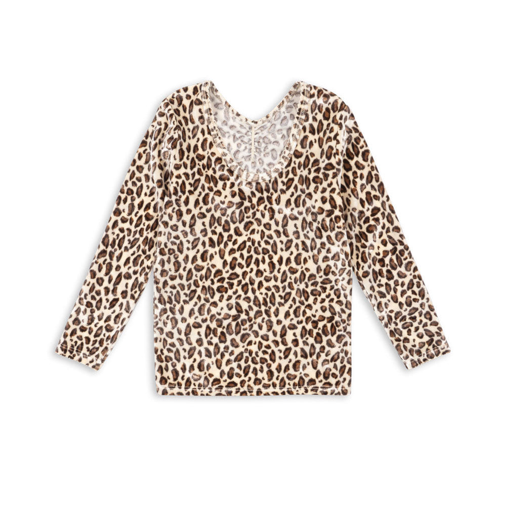 Carlito Leopard Print Velvet Tee Blouse